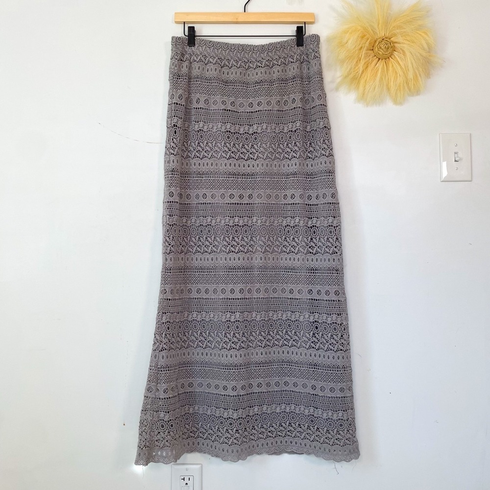 Sahalie Womens Bohemian Crochet Maxi Skirt Size M Cottagecore Y2K Boho Gray